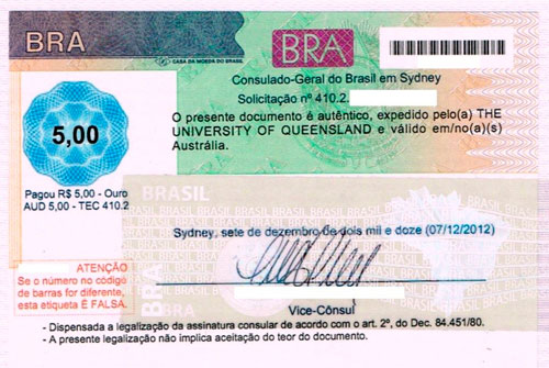 example of attestment by the Brazilian Consulate